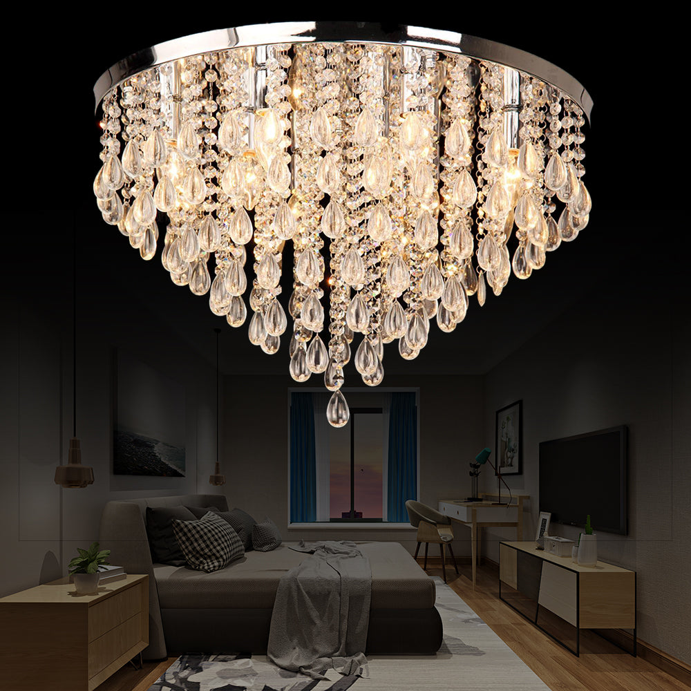 10"/12" W Crystal Flush Mount Lighting with Circle Shade Vintage Multi-Head Ceiling Light Fixture in Clear Clearhalo 'Ceiling Lights' 'Close To Ceiling Lights' 'Close to ceiling' 'Flush mount' Lighting' 155476