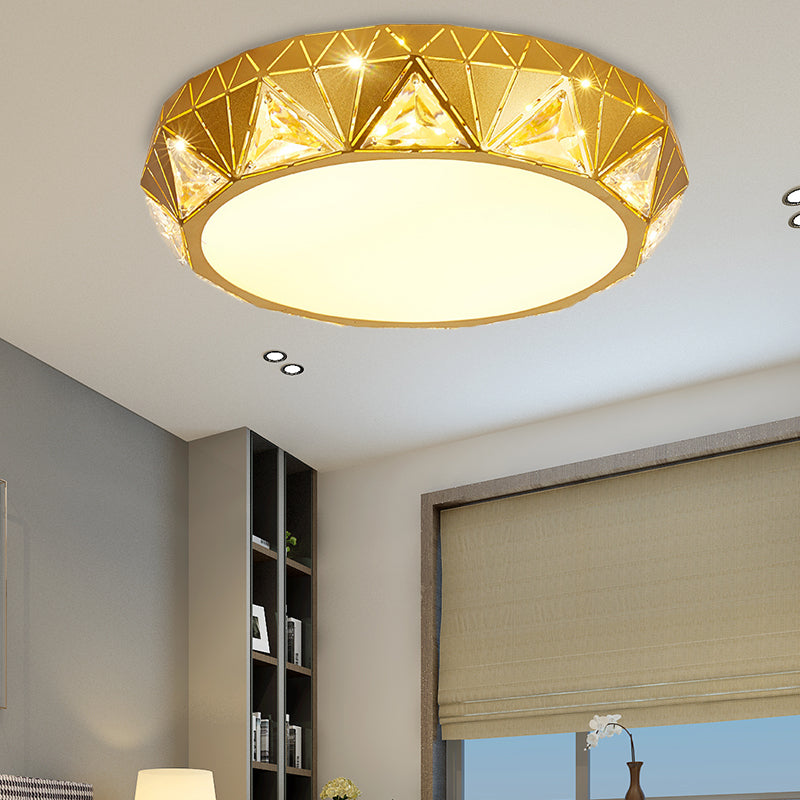 LED Geometric Ceiling Lamp Modern Metal and Acrylic Flush Mount Light with Triangle Crystal Accent in White/Gold, 12"/18" W Clearhalo 'Ceiling Lights' 'Close To Ceiling Lights' 'Close to ceiling' 'Flush mount' Lighting' 155492