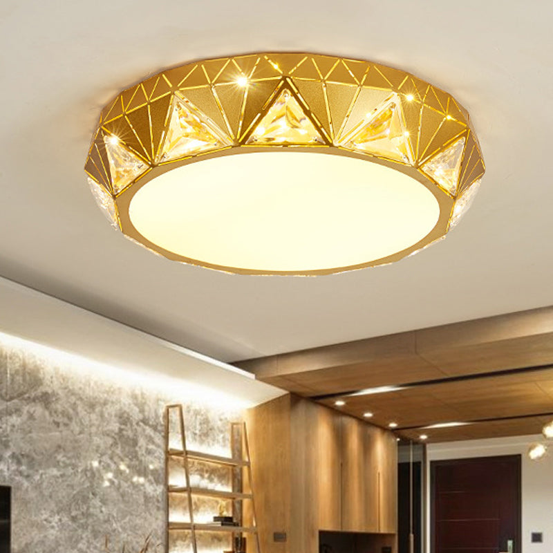 LED Geometric Ceiling Lamp Modern Metal and Acrylic Flush Mount Light with Triangle Crystal Accent in White/Gold, 12"/18" W Gold 21.5" Clearhalo 'Ceiling Lights' 'Close To Ceiling Lights' 'Close to ceiling' 'Flush mount' Lighting' 155495