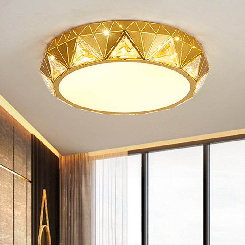 LED Geometric Ceiling Lamp Modern Metal and Acrylic Flush Mount Light with Triangle Crystal Accent in White/Gold, 12"/18" W Gold 25.5" Clearhalo 'Ceiling Lights' 'Close To Ceiling Lights' 'Close to ceiling' 'Flush mount' Lighting' 155497