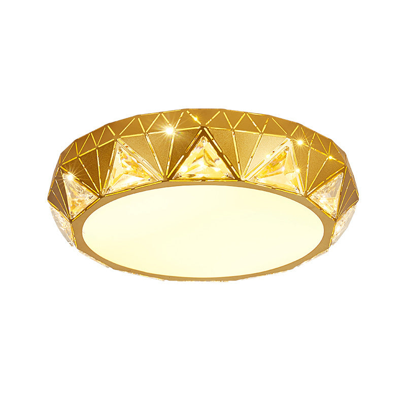 LED Geometric Ceiling Lamp Modern Metal and Acrylic Flush Mount Light with Triangle Crystal Accent in White/Gold, 12"/18" W Clearhalo 'Ceiling Lights' 'Close To Ceiling Lights' 'Close to ceiling' 'Flush mount' Lighting' 155499