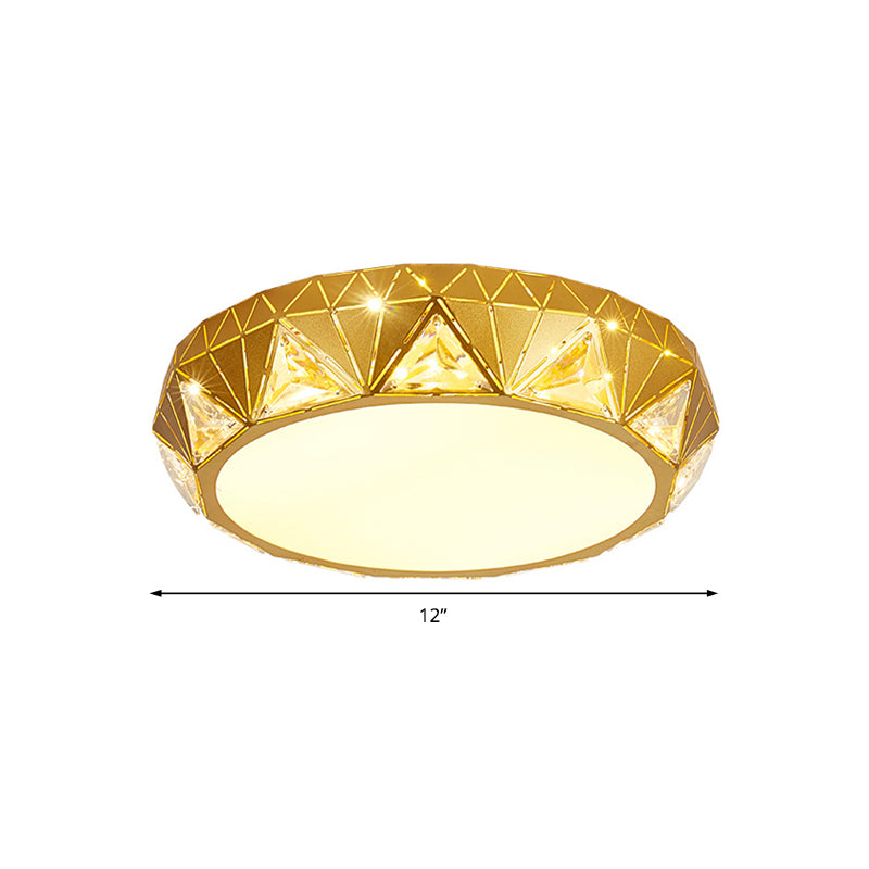 LED Geometric Ceiling Lamp Modern Metal and Acrylic Flush Mount Light with Triangle Crystal Accent in White/Gold, 12"/18" W Clearhalo 'Ceiling Lights' 'Close To Ceiling Lights' 'Close to ceiling' 'Flush mount' Lighting' 155500