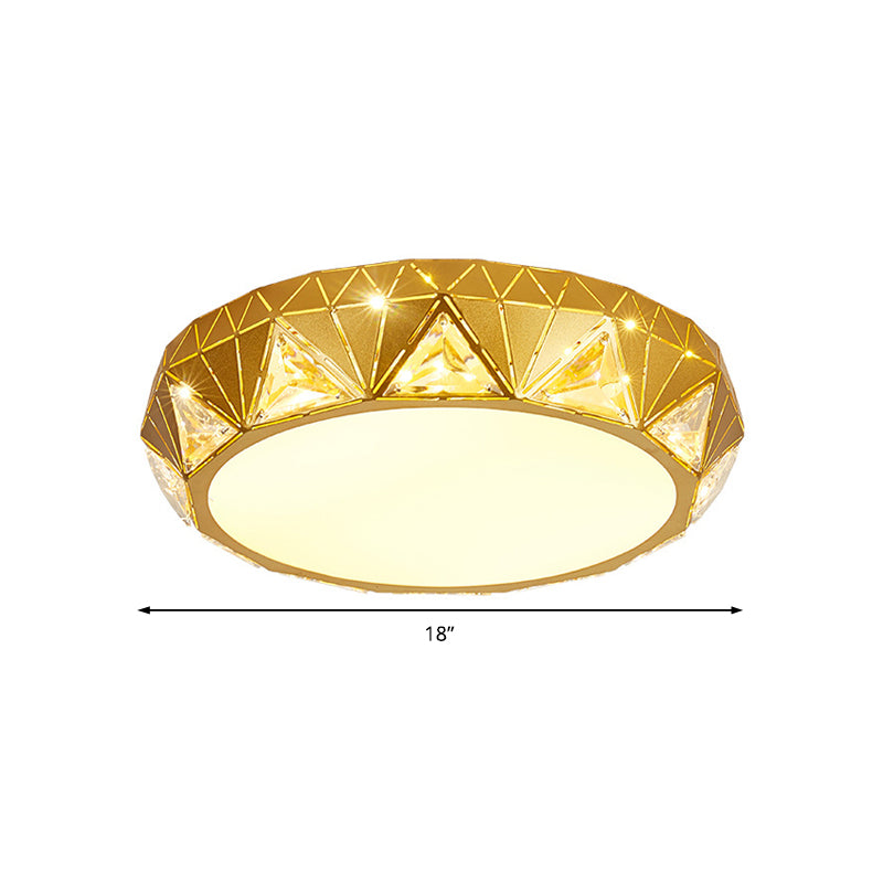 LED Geometric Ceiling Lamp Modern Metal and Acrylic Flush Mount Light with Triangle Crystal Accent in White/Gold, 12"/18" W Clearhalo 'Ceiling Lights' 'Close To Ceiling Lights' 'Close to ceiling' 'Flush mount' Lighting' 155501