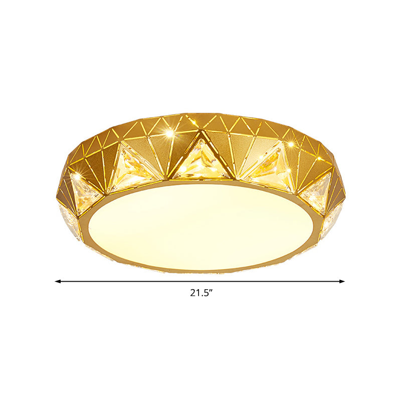 LED Geometric Ceiling Lamp Modern Metal and Acrylic Flush Mount Light with Triangle Crystal Accent in White/Gold, 12"/18" W Clearhalo 'Ceiling Lights' 'Close To Ceiling Lights' 'Close to ceiling' 'Flush mount' Lighting' 155502