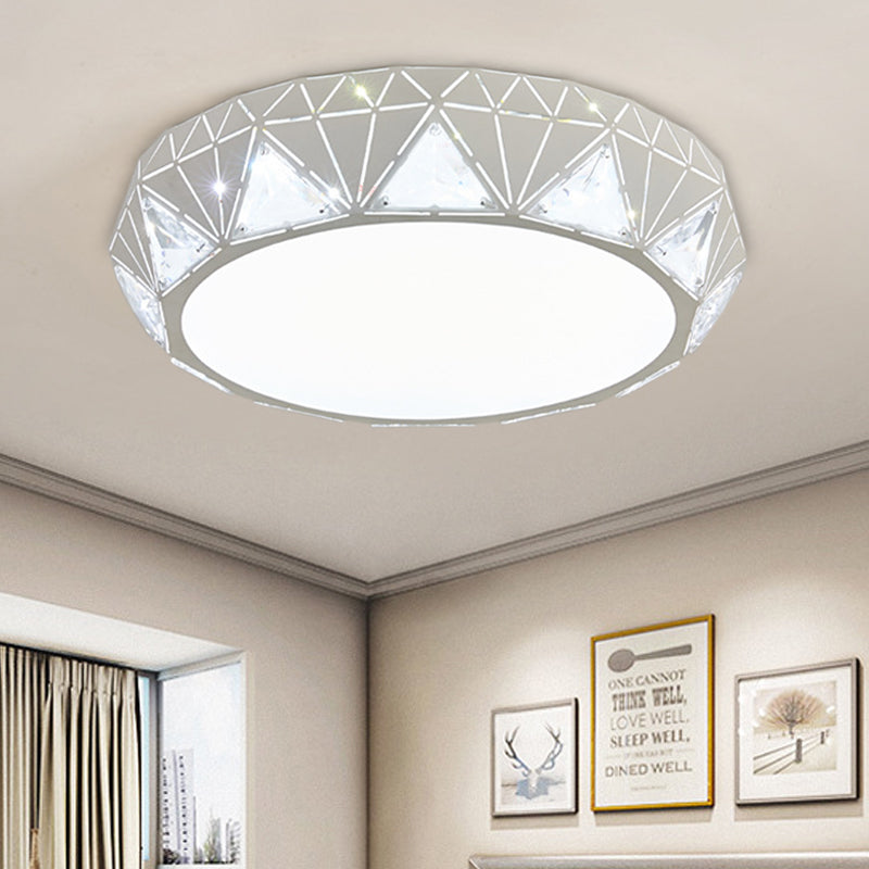 LED Geometric Ceiling Lamp Modern Metal and Acrylic Flush Mount Light with Triangle Crystal Accent in White/Gold, 12"/18" W White 21.5" Clearhalo 'Ceiling Lights' 'Close To Ceiling Lights' 'Close to ceiling' 'Flush mount' Lighting' 155508