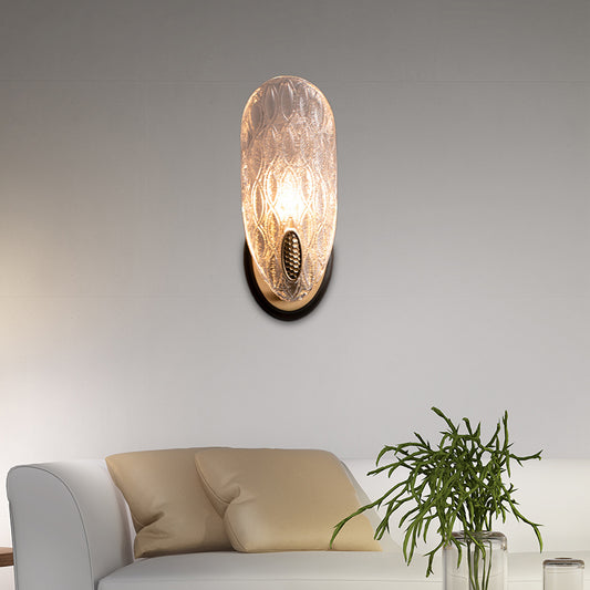 Textured Glass Oval Wall Lamp Modern 1/2-Light Wall Light Fixture in Black and Gold for Corridor 1.0 Black-Gold Clearhalo 'Art deco wall lights' 'Cast Iron' 'Glass' 'Industrial wall lights' 'Industrial' 'Middle century wall lights' 'Modern' 'Rustic wall lights' 'Tiffany' 'Traditional wall lights' 'Wall Lamps & Sconces' 'Wall Lights' Lighting' 155517