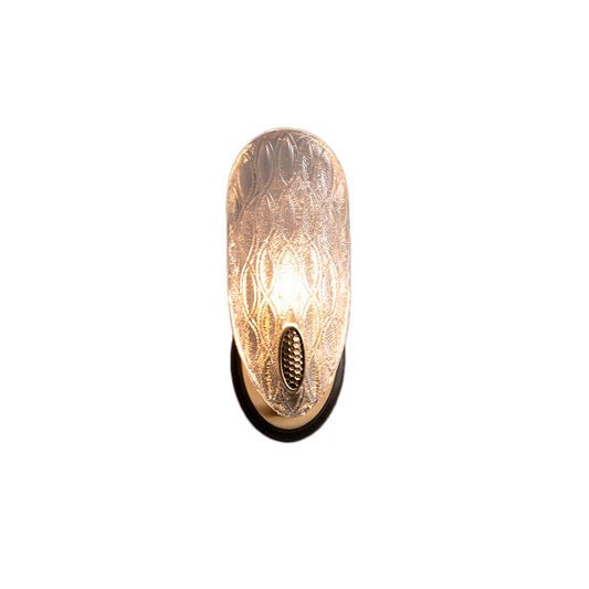 Textured Glass Oval Wall Lamp Modern 1/2-Light Wall Light Fixture in Black and Gold for Corridor Clearhalo 'Art deco wall lights' 'Cast Iron' 'Glass' 'Industrial wall lights' 'Industrial' 'Middle century wall lights' 'Modern' 'Rustic wall lights' 'Tiffany' 'Traditional wall lights' 'Wall Lamps & Sconces' 'Wall Lights' Lighting' 155519