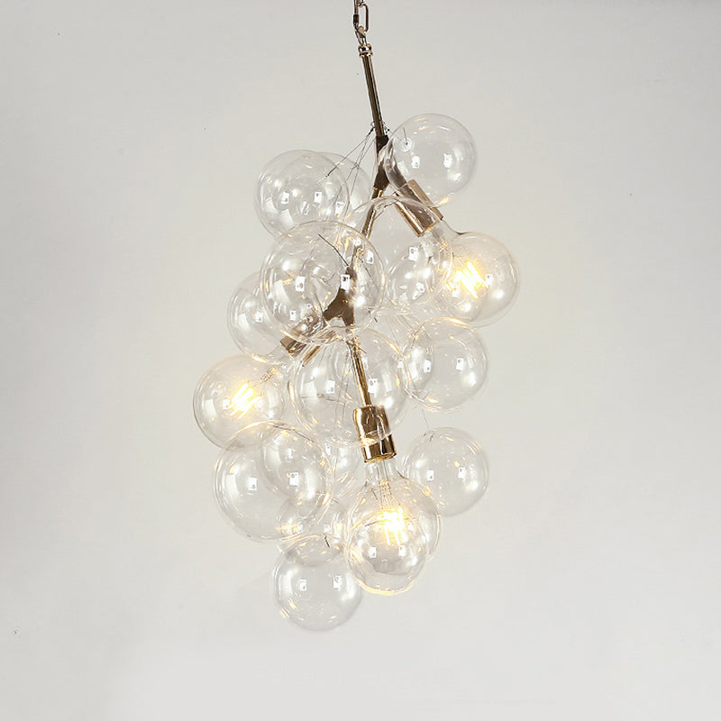 Modern Ball Hanging Ceiling Lamp Clear Glass 3/5-Light Living Room Chandelier Pendant in Gold Clearhalo 'Ceiling Lights' 'Chandeliers' 'Glass shade' 'Glass' 'Modern Chandeliers' 'Modern' Lighting' 155552