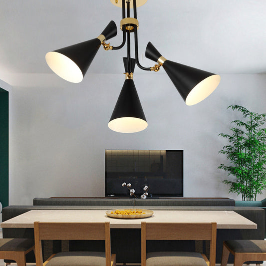 Iron Flared Drop Pendant Modern 3/5-Light Black Chandelier Light Fixture for Dining Room 3 Black Clearhalo 'Ceiling Lights' 'Chandeliers' 'Modern Chandeliers' 'Modern' Lighting' 155555