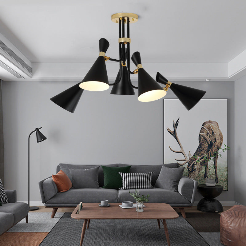 Iron Flared Drop Pendant Modern 3/5-Light Black Chandelier Light Fixture for Dining Room 5 Black Clearhalo 'Ceiling Lights' 'Chandeliers' 'Modern Chandeliers' 'Modern' Lighting' 155559