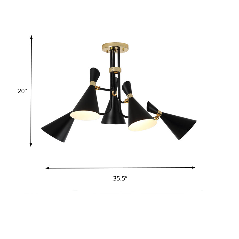 Iron Flared Drop Pendant Modern 3/5-Light Black Chandelier Light Fixture for Dining Room Clearhalo 'Ceiling Lights' 'Chandeliers' 'Modern Chandeliers' 'Modern' Lighting' 155562