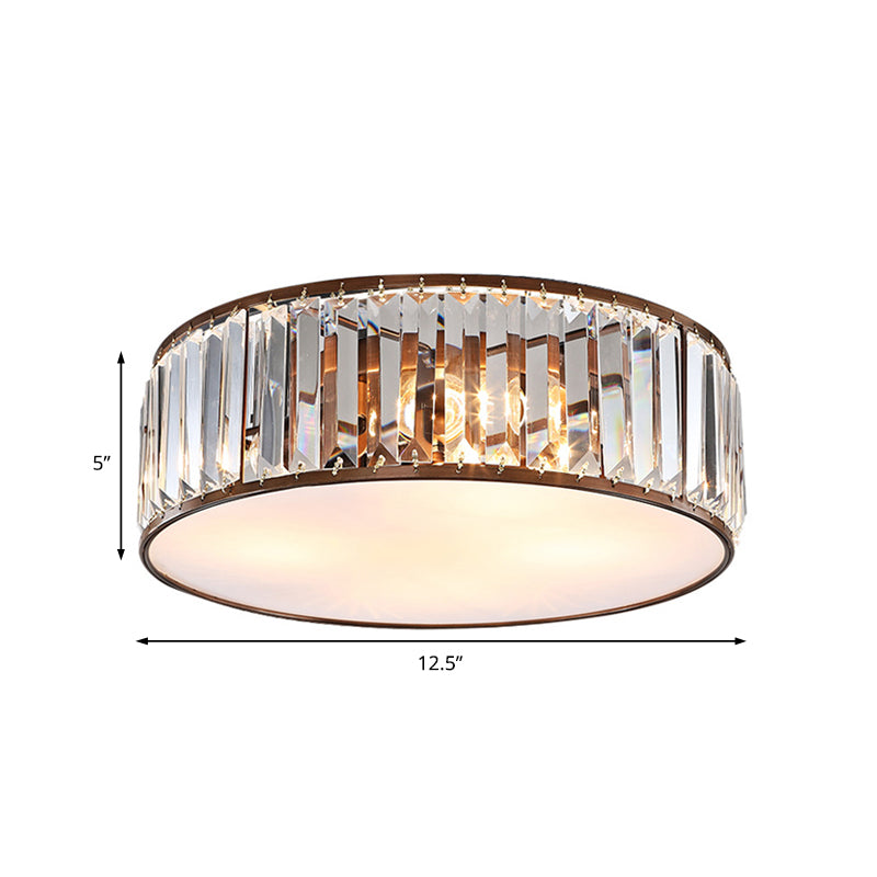 Bedroom Drum Flush Mount Lighting Metal Modern Black/Bronze Flush Ceiling Light with Crystal Block, 12.5"/16.5" Width Clearhalo 'Ceiling Lights' 'Close To Ceiling Lights' 'Close to ceiling' 'Flush mount' Lighting' 155580