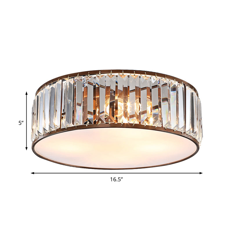 Bedroom Drum Flush Mount Lighting Metal Modern Black/Bronze Flush Ceiling Light with Crystal Block, 12.5"/16.5" Width Clearhalo 'Ceiling Lights' 'Close To Ceiling Lights' 'Close to ceiling' 'Flush mount' Lighting' 155581