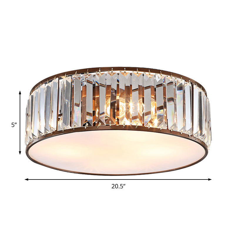 Bedroom Drum Flush Mount Lighting Metal Modern Black/Bronze Flush Ceiling Light with Crystal Block, 12.5"/16.5" Width Clearhalo 'Ceiling Lights' 'Close To Ceiling Lights' 'Close to ceiling' 'Flush mount' Lighting' 155582