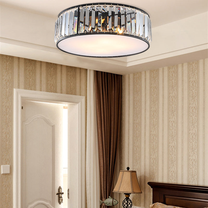 Bedroom Drum Flush Mount Lighting Metal Modern Black/Bronze Flush Ceiling Light with Crystal Block, 12.5"/16.5" Width Clearhalo 'Ceiling Lights' 'Close To Ceiling Lights' 'Close to ceiling' 'Flush mount' Lighting' 155584