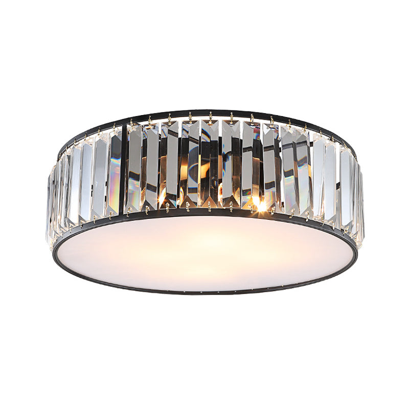 Bedroom Drum Flush Mount Lighting Metal Modern Black/Bronze Flush Ceiling Light with Crystal Block, 12.5"/16.5" Width Clearhalo 'Ceiling Lights' 'Close To Ceiling Lights' 'Close to ceiling' 'Flush mount' Lighting' 155589