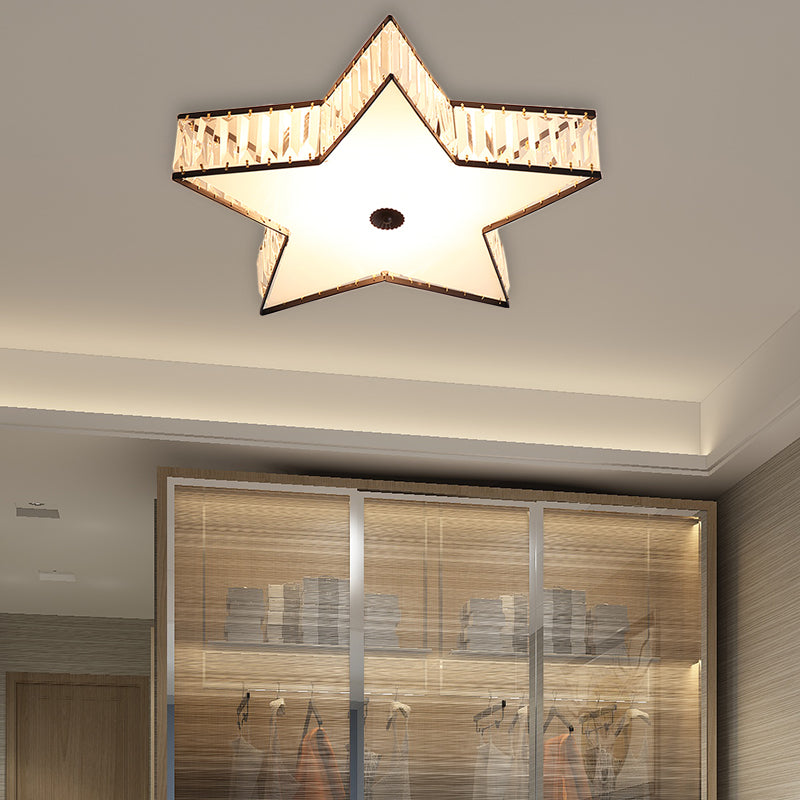 Clear Crystal Star Flush Light Fixture with Acrylic Diffuser Contemporary LED Bedroom Lighting in White, 14"/21.5" W White 21.5" Clearhalo 'Ceiling Lights' 'Close To Ceiling Lights' 'Close to ceiling' 'Flush mount' Lighting' 155616