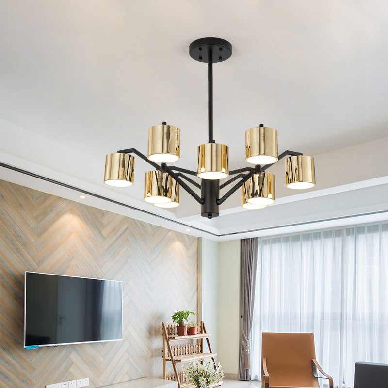 Metal Drum Chandelier Light Modern 7-Head Pendant Lighting Fixture in Gold for Living Room Gold Clearhalo 'Ceiling Lights' 'Chandeliers' 'Modern Chandeliers' 'Modern' Lighting' 155699