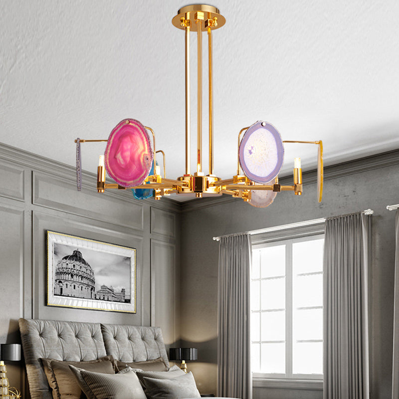 Branch Metal Ceiling Lighting Fixture Modern 6/8/10-Head Gold Up Chandelier Pendant with Agates 6 Gold Clearhalo 'Ceiling Lights' 'Chandeliers' Lighting' options 155741_27455d84-c2f6-41f5-9a42-3bc96a6e2327
