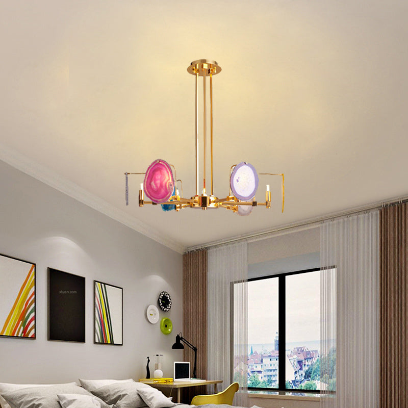 Branch Metal Ceiling Lighting Fixture Modern 6/8/10-Head Gold Up Chandelier Pendant with Agates Clearhalo 'Ceiling Lights' 'Chandeliers' Lighting' options 155742