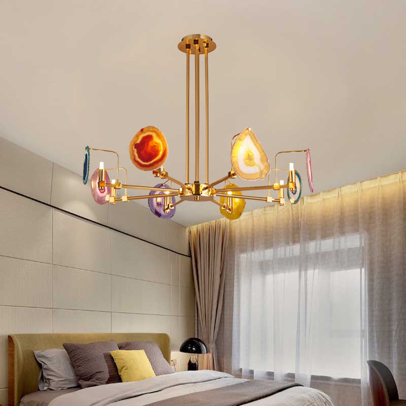 Branch Metal Ceiling Lighting Fixture Modern 6/8/10-Head Gold Up Chandelier Pendant with Agates Clearhalo 'Ceiling Lights' 'Chandeliers' Lighting' options 155745
