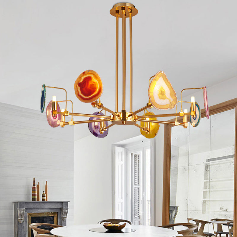Branch Metal Ceiling Lighting Fixture Modern 6/8/10-Head Gold Up Chandelier Pendant with Agates Clearhalo 'Ceiling Lights' 'Chandeliers' Lighting' options 155746