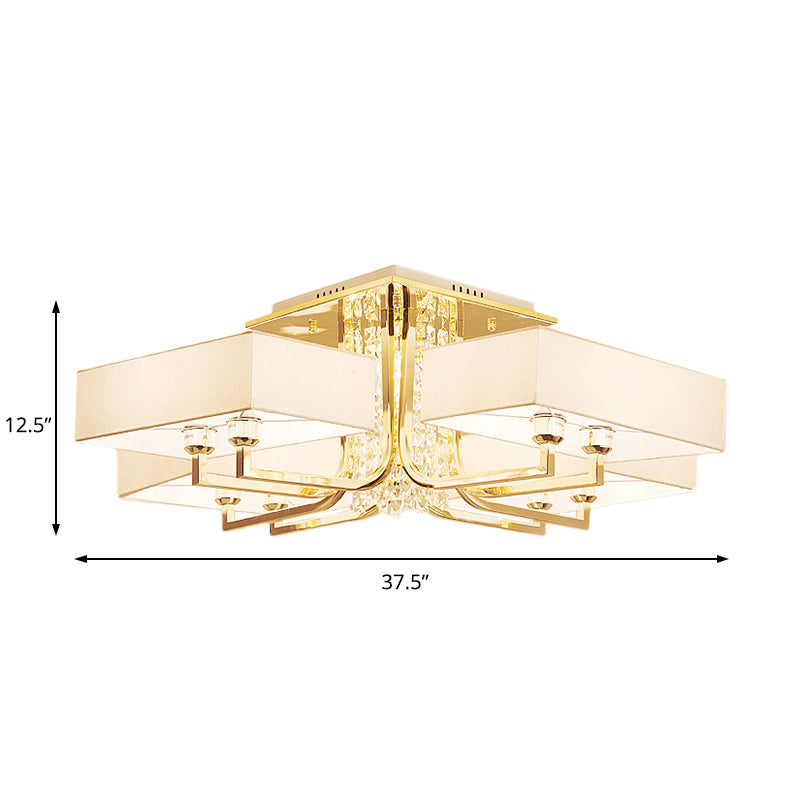 Modern Rectangle Ceiling Light Fabric and Metal Multi Light Semi Mount Lighting with Clear Crystal Deco in White, 23"/32.5" W Clearhalo 'Ceiling Lights' 'Close To Ceiling Lights' 'Close to ceiling' 'Semi-flushmount' Lighting' 155832