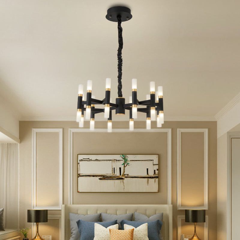 24/36/60 Lights LED Bedroom Chandelier with Tubular Iron Shade Modern Black/White Ceiling Pendant 24 Black Clearhalo 'Ceiling Lights' 'Chandeliers' 'Modern Chandeliers' 'Modern' Lighting' 155851