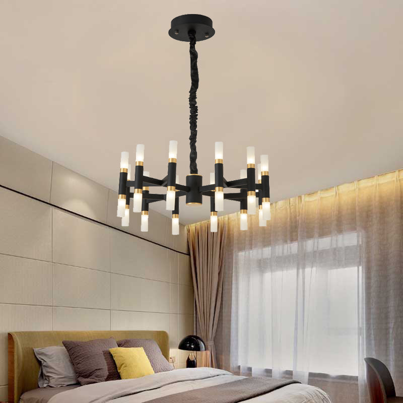 24/36/60 Lights LED Bedroom Chandelier with Tubular Iron Shade Modern Black/White Ceiling Pendant Clearhalo 'Ceiling Lights' 'Chandeliers' 'Modern Chandeliers' 'Modern' Lighting' 155852