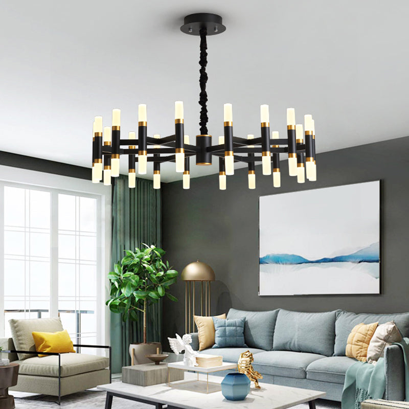 24/36/60 Lights LED Bedroom Chandelier with Tubular Iron Shade Modern Black/White Ceiling Pendant Clearhalo 'Ceiling Lights' 'Chandeliers' 'Modern Chandeliers' 'Modern' Lighting' 155854