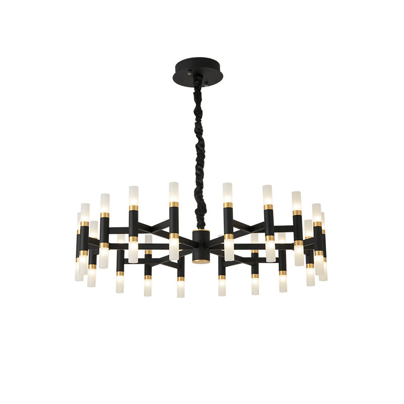 24/36/60 Lights LED Bedroom Chandelier with Tubular Iron Shade Modern Black/White Ceiling Pendant Clearhalo 'Ceiling Lights' 'Chandeliers' 'Modern Chandeliers' 'Modern' Lighting' 155856