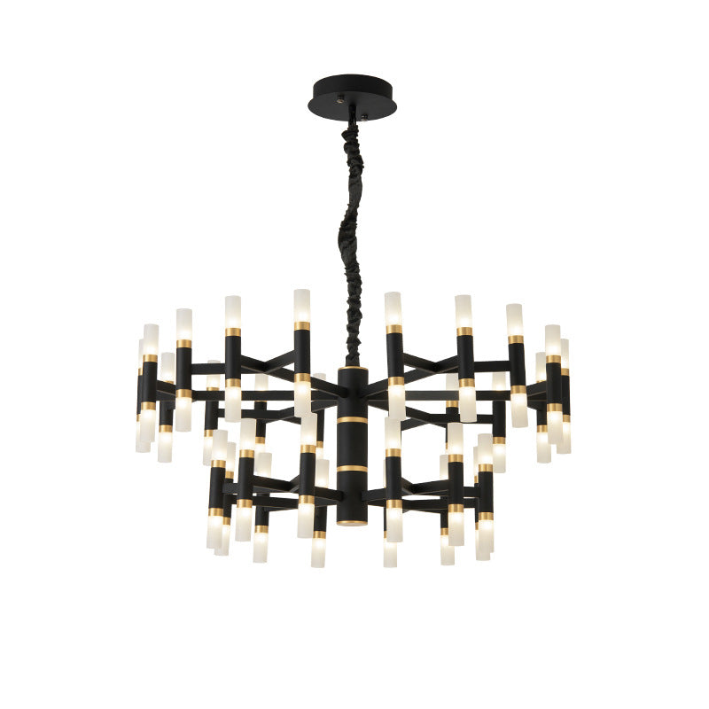 24/36/60 Lights LED Bedroom Chandelier with Tubular Iron Shade Modern Black/White Ceiling Pendant Clearhalo 'Ceiling Lights' 'Chandeliers' 'Modern Chandeliers' 'Modern' Lighting' 155858