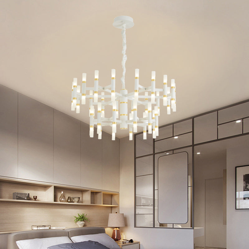 24/36/60 Lights LED Bedroom Chandelier with Tubular Iron Shade Modern Black/White Ceiling Pendant 60 White Clearhalo 'Ceiling Lights' 'Chandeliers' 'Modern Chandeliers' 'Modern' Lighting' 155859