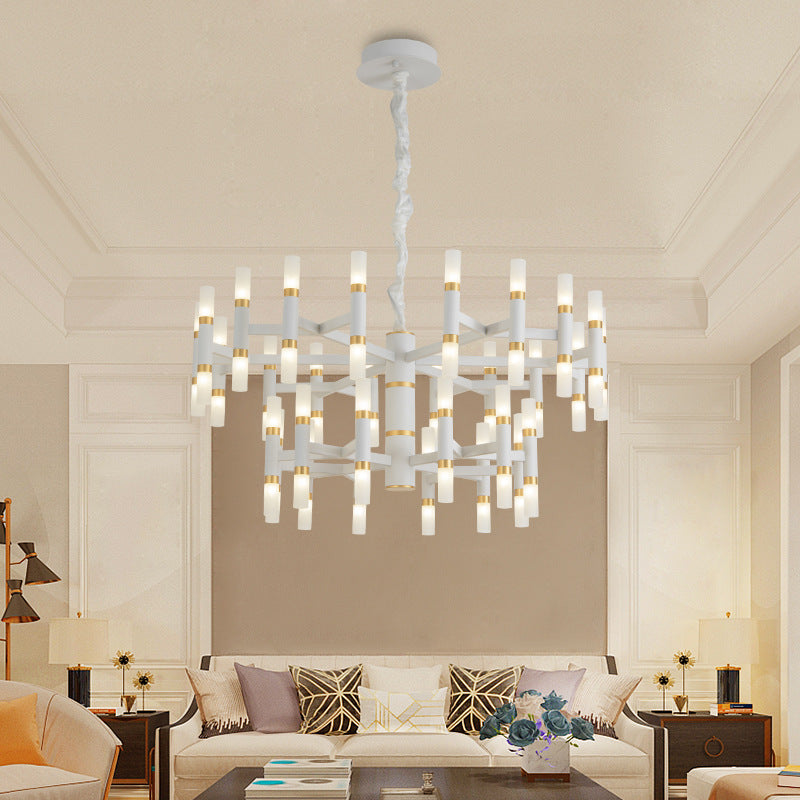 24/36/60 Lights LED Bedroom Chandelier with Tubular Iron Shade Modern Black/White Ceiling Pendant Clearhalo 'Ceiling Lights' 'Chandeliers' 'Modern Chandeliers' 'Modern' Lighting' 155860