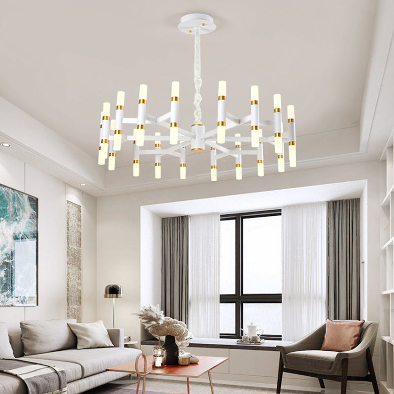 24/36/60 Lights LED Bedroom Chandelier with Tubular Iron Shade Modern Black/White Ceiling Pendant 36 White Clearhalo 'Ceiling Lights' 'Chandeliers' 'Modern Chandeliers' 'Modern' Lighting' 155863