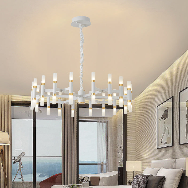 24/36/60 Lights LED Bedroom Chandelier with Tubular Iron Shade Modern Black/White Ceiling Pendant Clearhalo 'Ceiling Lights' 'Chandeliers' 'Modern Chandeliers' 'Modern' Lighting' 155864