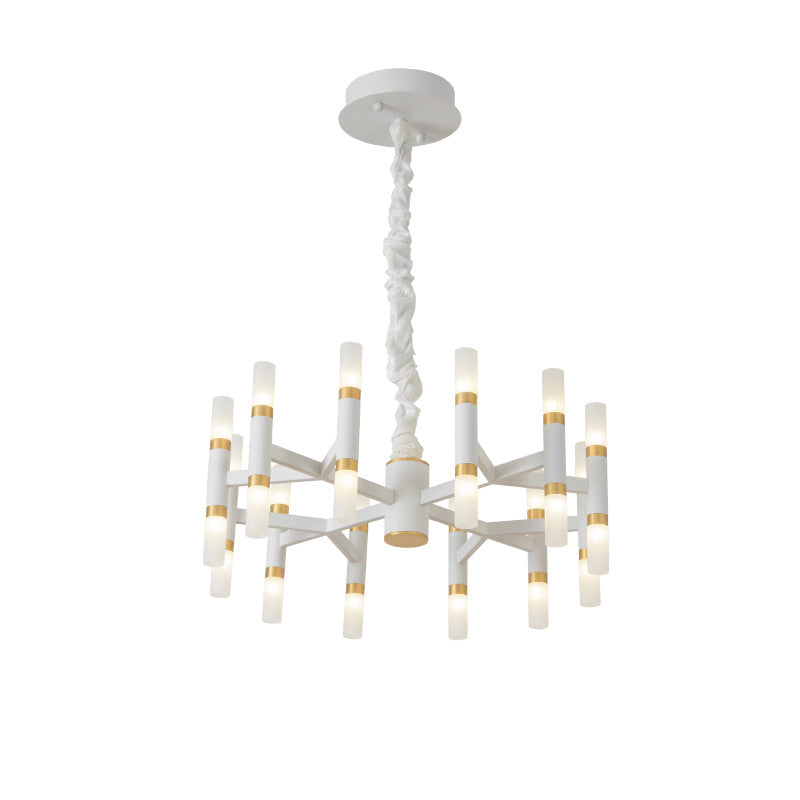 24/36/60 Lights LED Bedroom Chandelier with Tubular Iron Shade Modern Black/White Ceiling Pendant Clearhalo 'Ceiling Lights' 'Chandeliers' 'Modern Chandeliers' 'Modern' Lighting' 155869