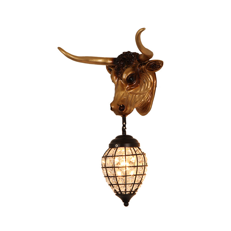 Resin Bull Wall Sconce Fixture Lodge Style 1 Light Wall Lighting with Crystal Shade in Black for Bar Clearhalo 'Wall Lamps & Sconces' 'Wall Lights' Lighting' 155897