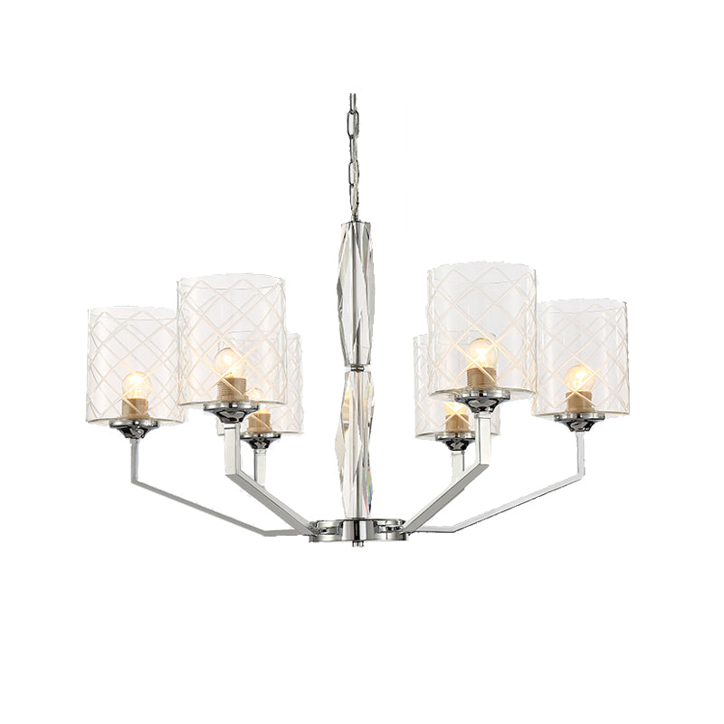 Simple Cup Lattice Glass Up Chandelier 6/8-Light Ceiling Lighting Fixture in Chrome Clearhalo 'Ceiling Lights' 'Chandeliers' 'Glass shade' 'Glass' 'Modern Chandeliers' 'Modern' Lighting' 155901