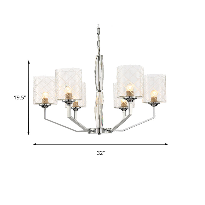 Simple Cup Lattice Glass Up Chandelier 6/8-Light Ceiling Lighting Fixture in Chrome Clearhalo 'Ceiling Lights' 'Chandeliers' 'Glass shade' 'Glass' 'Modern Chandeliers' 'Modern' Lighting' 155902