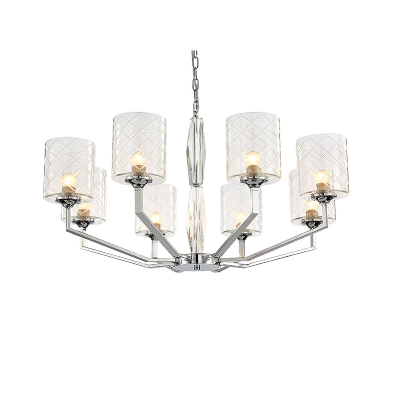 Simple Cup Lattice Glass Up Chandelier 6/8-Light Ceiling Lighting Fixture in Chrome Clearhalo 'Ceiling Lights' 'Chandeliers' 'Glass shade' 'Glass' 'Modern Chandeliers' 'Modern' Lighting' 155905