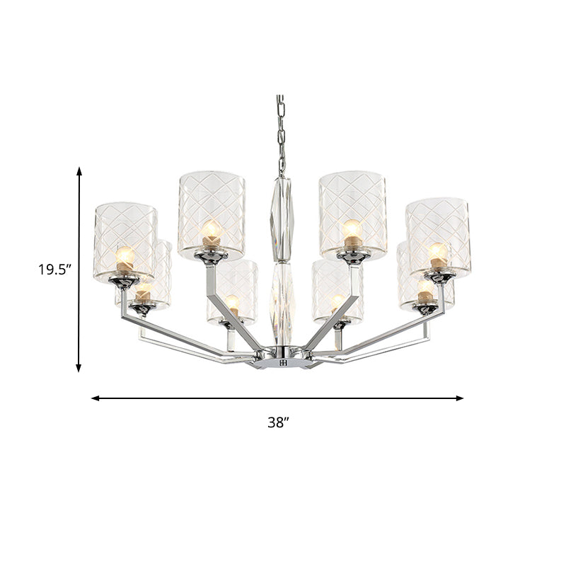 Simple Cup Lattice Glass Up Chandelier 6/8-Light Ceiling Lighting Fixture in Chrome Clearhalo 'Ceiling Lights' 'Chandeliers' 'Glass shade' 'Glass' 'Modern Chandeliers' 'Modern' Lighting' 155906