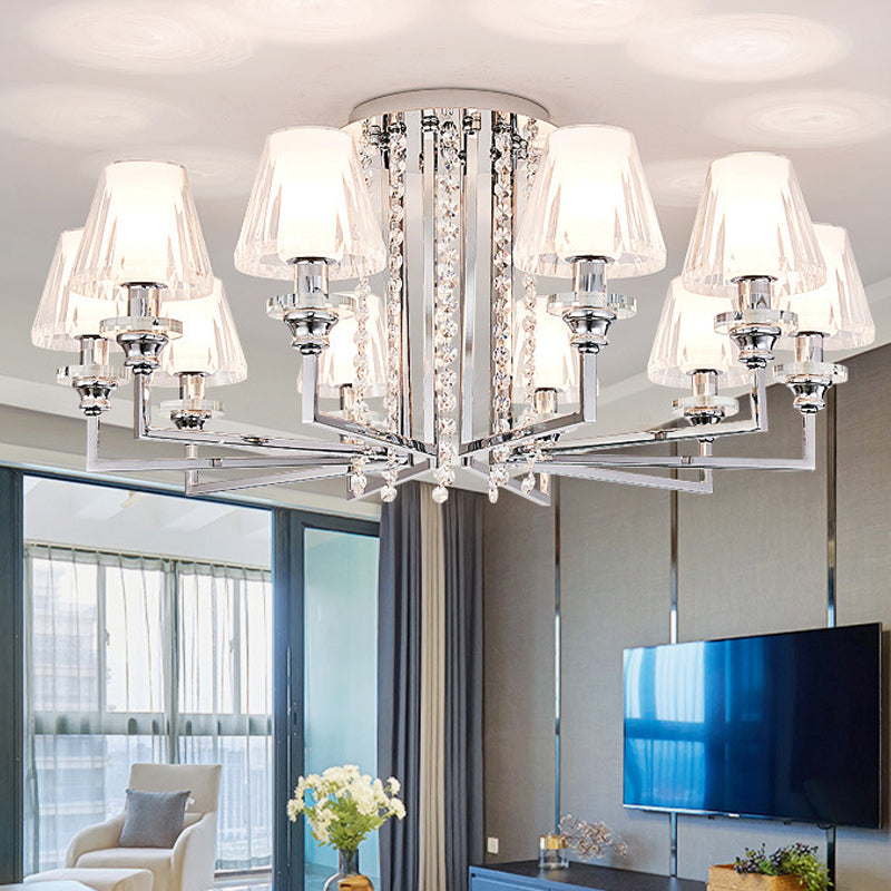 Living Room Cone Ceiling Lamp Metal and Clear Crystal Modern Chrome Finish 6/8/10 Heads Semi Mount Light Clearhalo 'Ceiling Lights' 'Close To Ceiling Lights' 'Close to ceiling' 'Semi-flushmount' Lighting' 155916