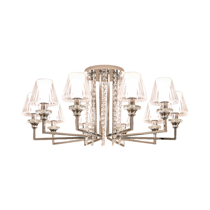 Living Room Cone Ceiling Lamp Metal and Clear Crystal Modern Chrome Finish 6/8/10 Heads Semi Mount Light Clearhalo 'Ceiling Lights' 'Close To Ceiling Lights' 'Close to ceiling' 'Semi-flushmount' Lighting' 155917