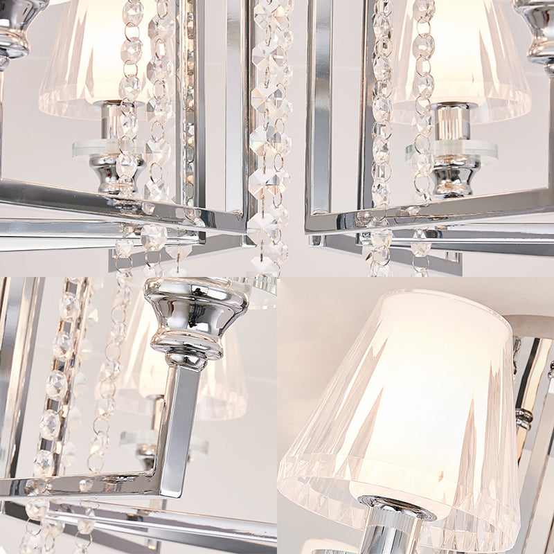 Living Room Cone Ceiling Lamp Metal and Clear Crystal Modern Chrome Finish 6/8/10 Heads Semi Mount Light Clearhalo 'Ceiling Lights' 'Close To Ceiling Lights' 'Close to ceiling' 'Semi-flushmount' Lighting' 155923