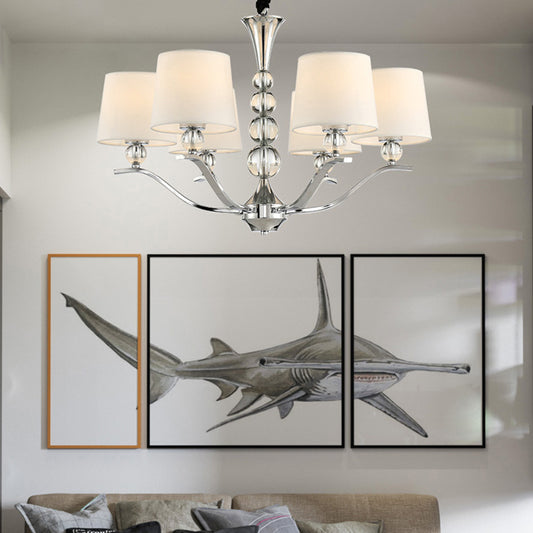 Minimalist 6-Head Ceiling Lamp with Fabric Shade Chrome Cone Chandelier Light for Dining Room Chrome Clearhalo 'Ceiling Lights' 'Chandeliers' 'Modern Chandeliers' 'Modern' Lighting' 155953