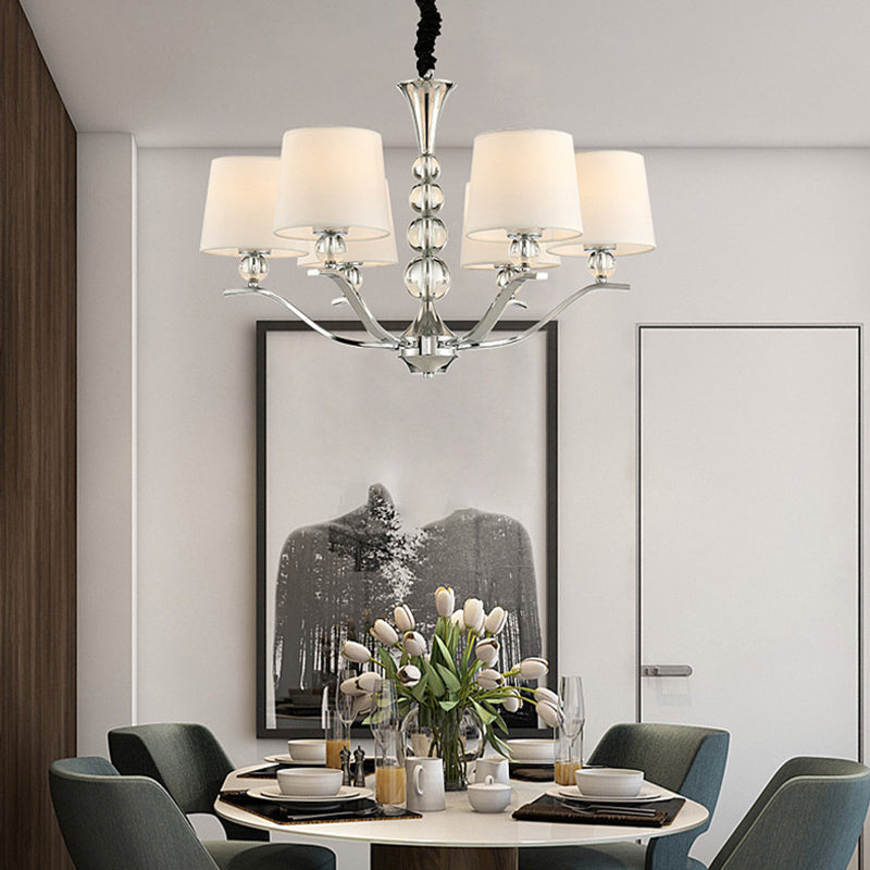 Minimalist 6-Head Ceiling Lamp with Fabric Shade Chrome Cone Chandelier Light for Dining Room Clearhalo 'Ceiling Lights' 'Chandeliers' 'Modern Chandeliers' 'Modern' Lighting' 155954