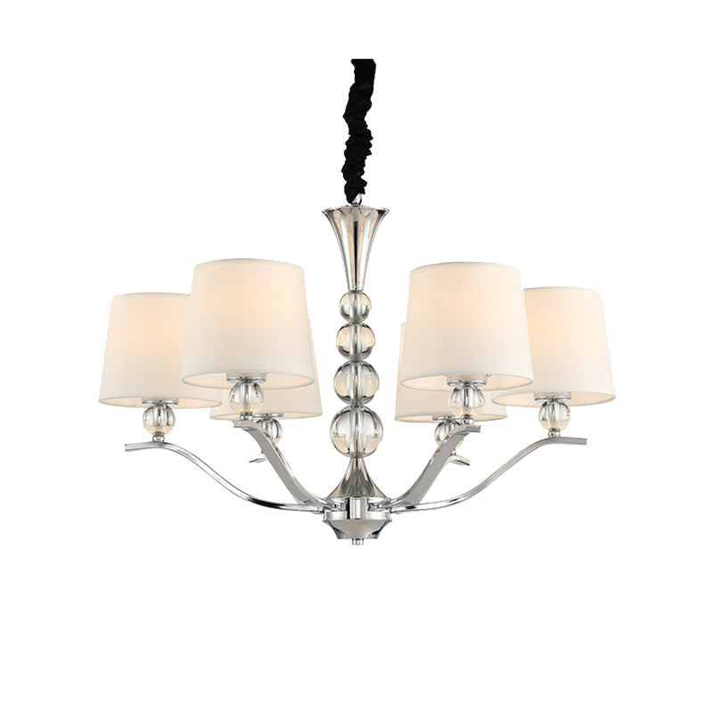 Minimalist 6-Head Ceiling Lamp with Fabric Shade Chrome Cone Chandelier Light for Dining Room Clearhalo 'Ceiling Lights' 'Chandeliers' 'Modern Chandeliers' 'Modern' Lighting' 155955