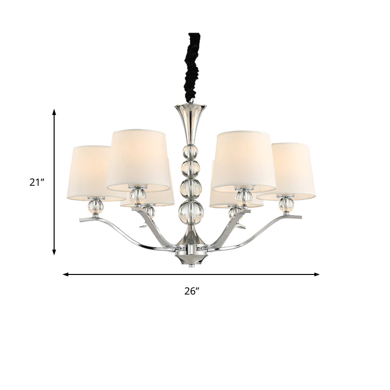 Minimalist 6-Head Ceiling Lamp with Fabric Shade Chrome Cone Chandelier Light for Dining Room Clearhalo 'Ceiling Lights' 'Chandeliers' 'Modern Chandeliers' 'Modern' Lighting' 155956