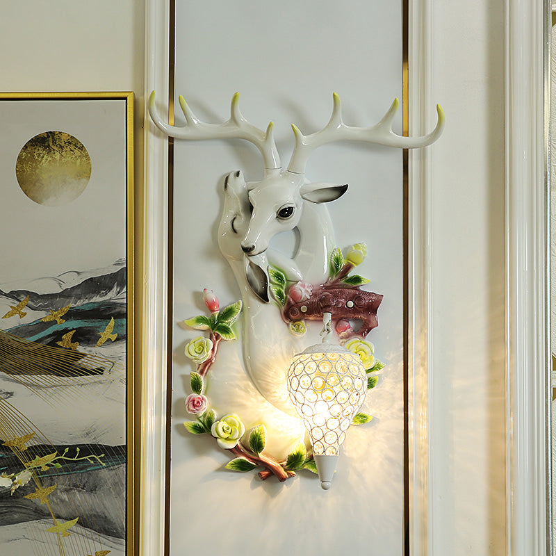 Clear Crystal Shade Wall Mounted Light Loft Style 1 Light Sconce Lighting with Deer Head in Blue/Gold Finish Clearhalo 'Modern wall lights' 'Modern' 'Wall Lamps & Sconces' 'Wall Lights' Lighting' 155958